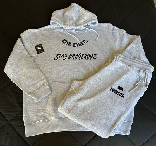 Heather Grey With Black Unisex STAY DANGEROUS Hooded Sweatsuit