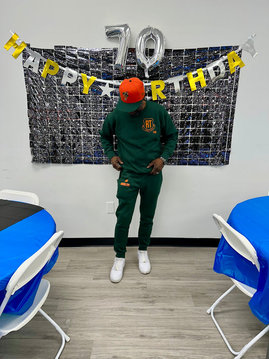Hunter Green n Orange Miami Hurricane Colorway Unisex Crewneck Sweatsuit