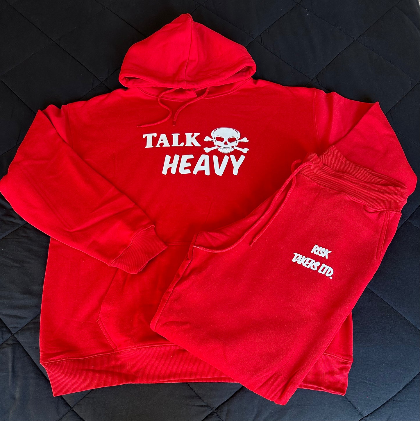 Red With White Unisex TALK HEAVY Hooded Sweatsuit
