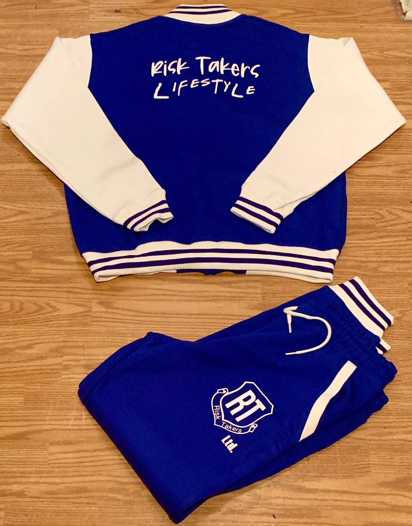 Royal Blue With White Unisex Varsity Sweatsuit