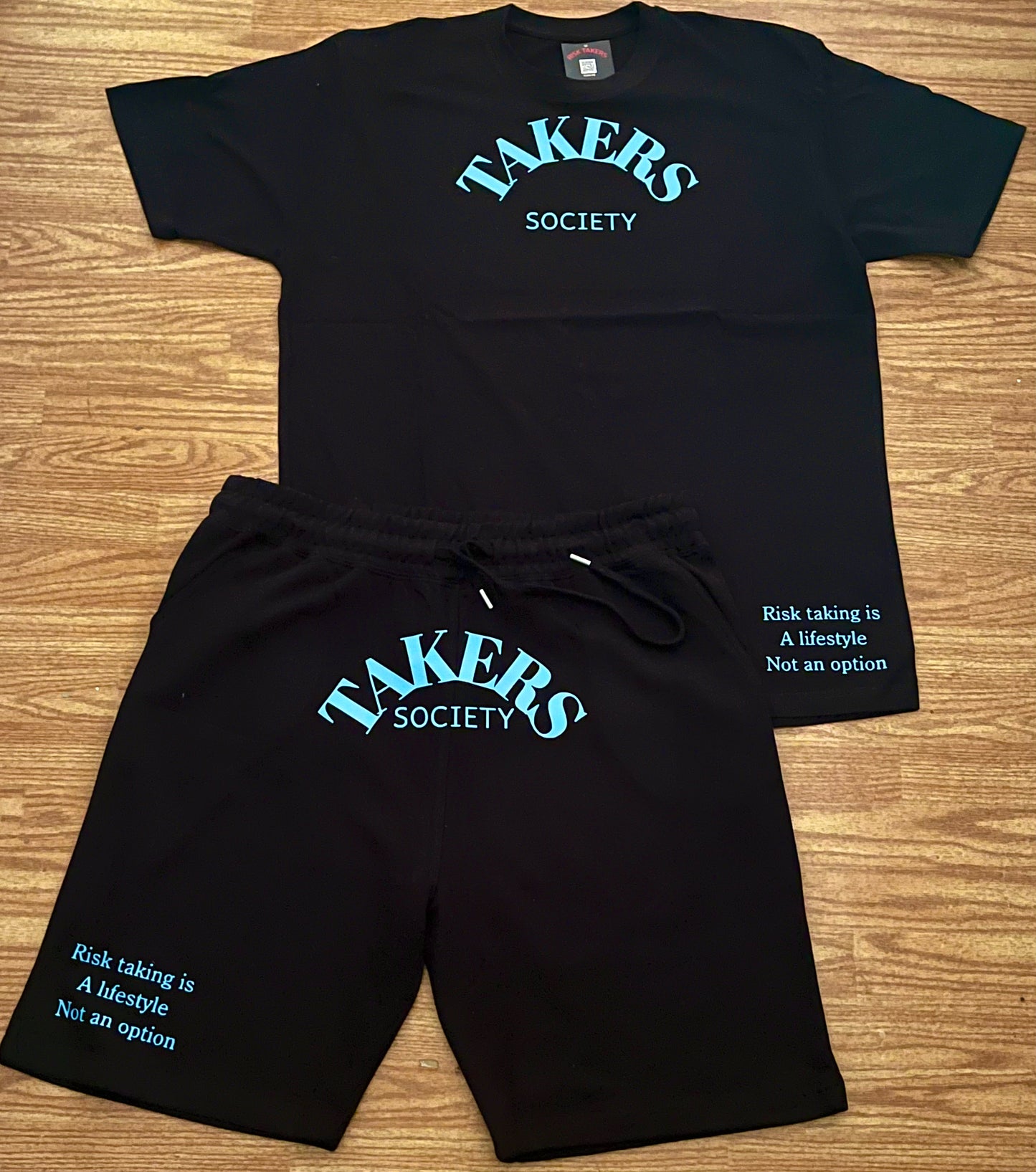 Black With Carolina Blue Unisex Takers Society Short Set