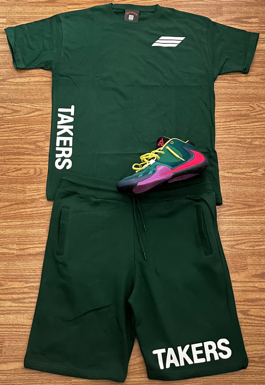 Hunter Green With White Unisex Wavy Takers Short Set