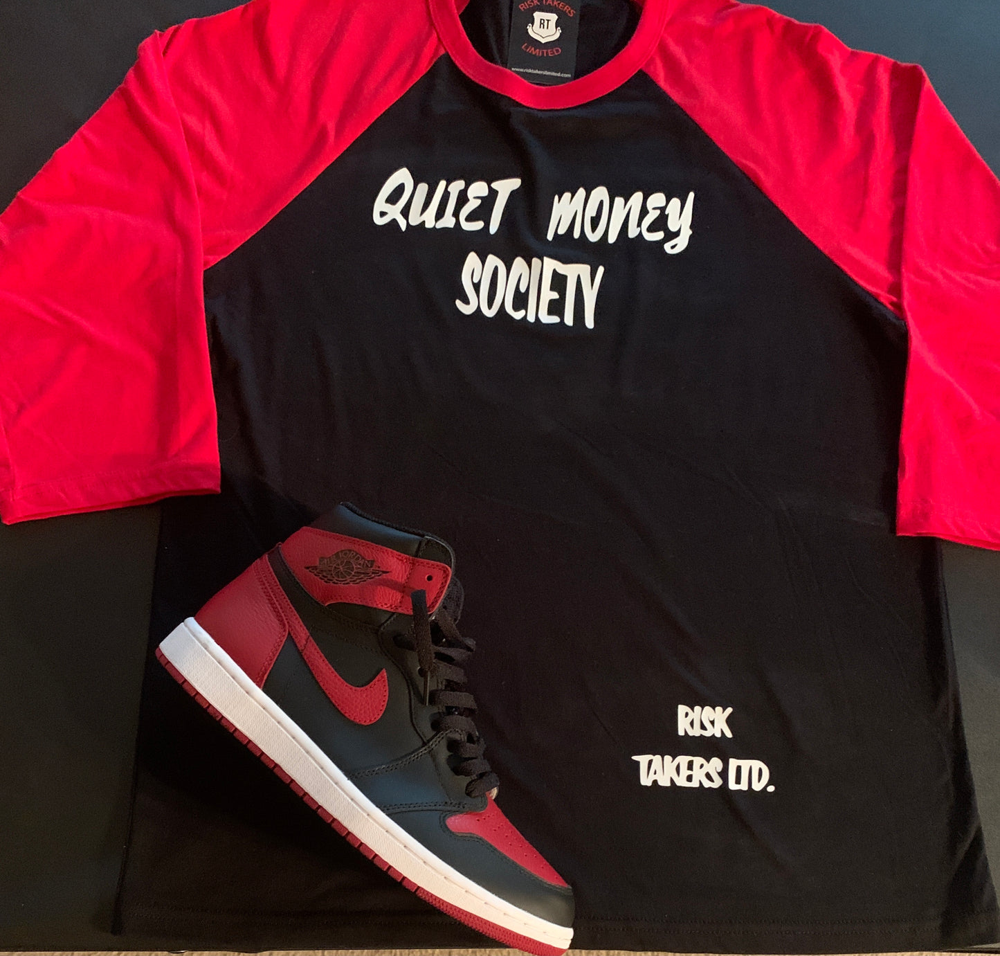 Black And Red QMS Unisex Baseball Tee