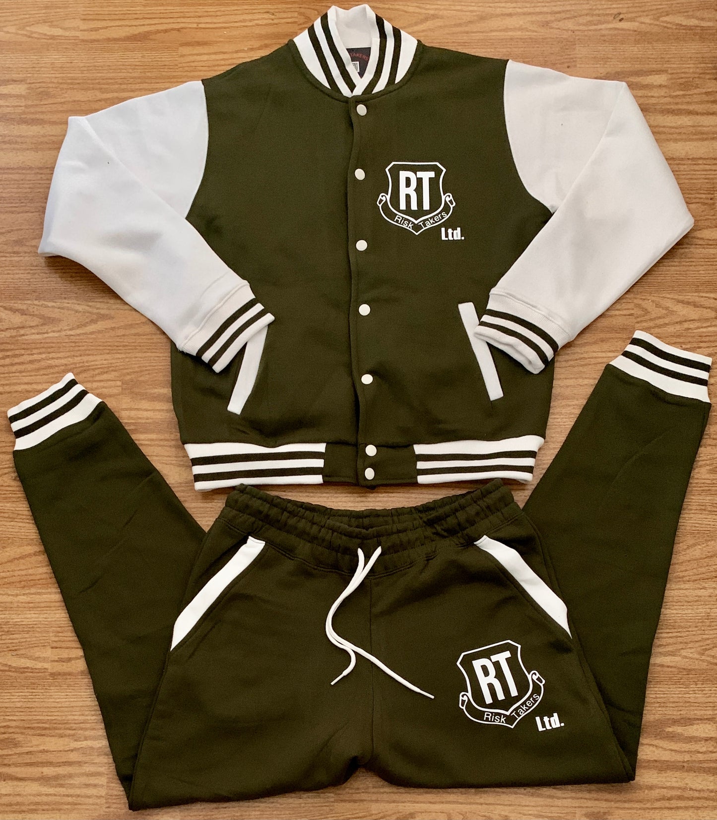 Military Green With White Unisex Varsity Sweatsuit