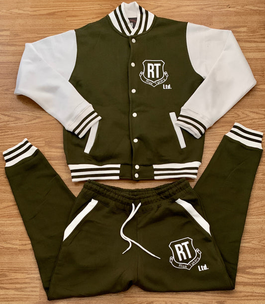 Military Green With White Unisex Varsity Sweatsuit