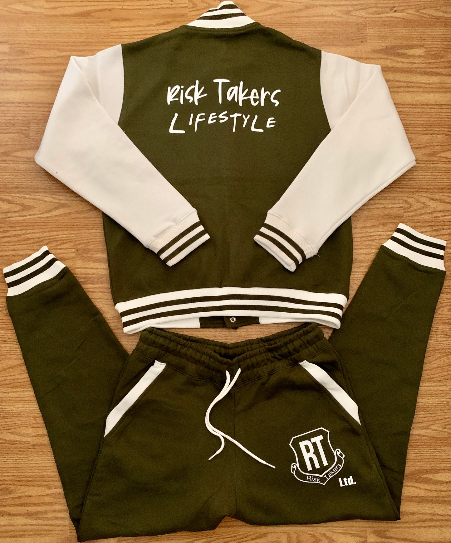 Military Green With White Unisex Varsity Sweatsuit