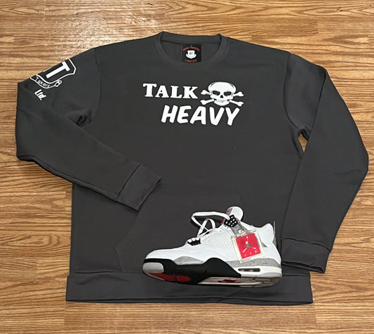 Metal Grey With White Unisex TALK HEAVY Crewneck Sweater