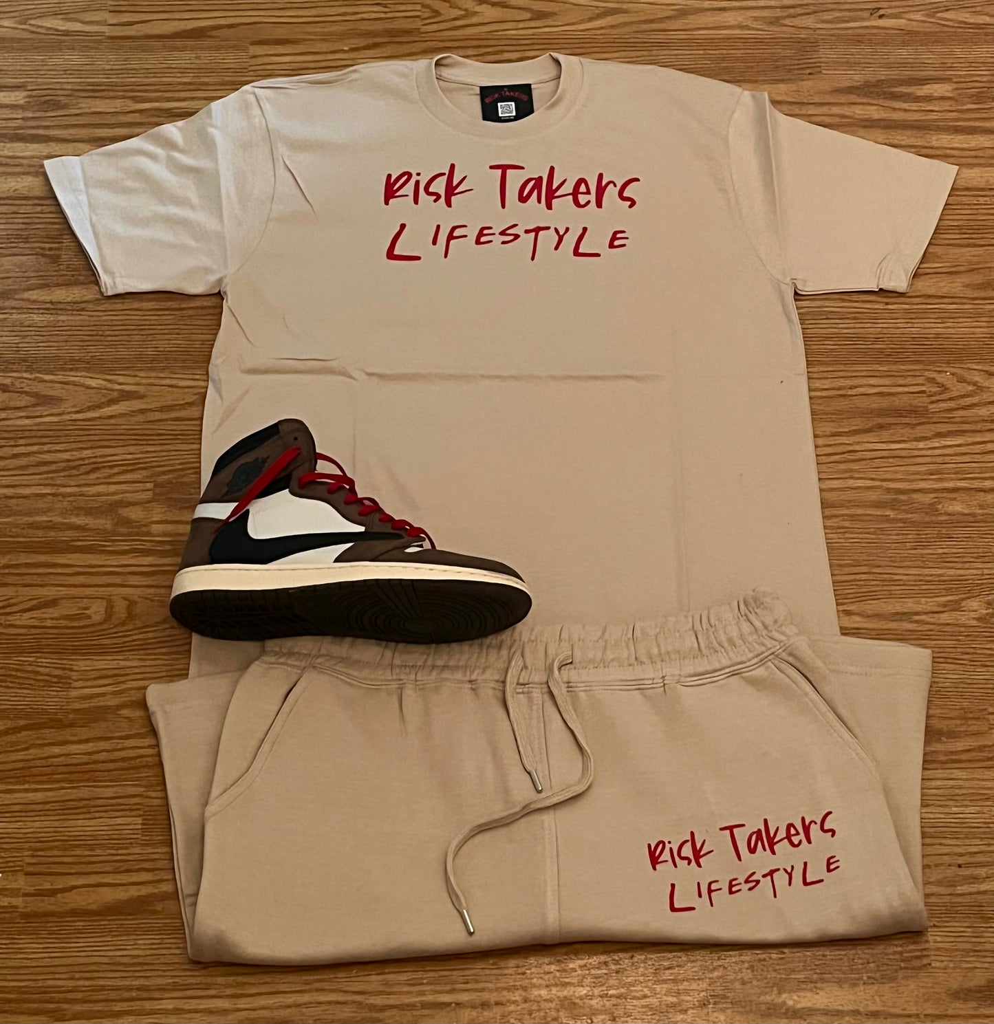 Cream With Red Unisex RT Lifestyle Sweat Short Set