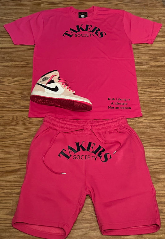 Hot Pink With Black Takers Society Unisex Short Set