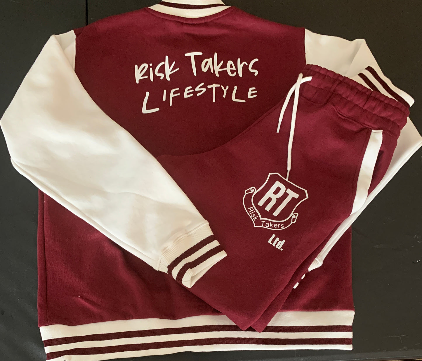Burgundy With White Unisex Varsity Sweatsuit
