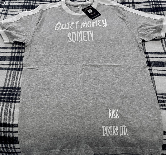 Grey With White QMS Unisex Ringer Tee
