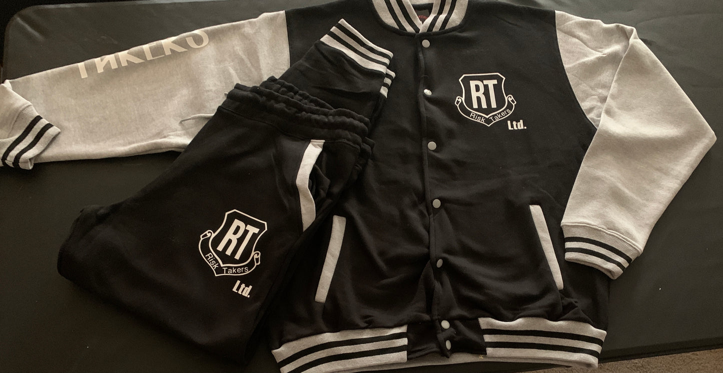 Black With Grey And White Unisex RT Varsity Sweatsuit