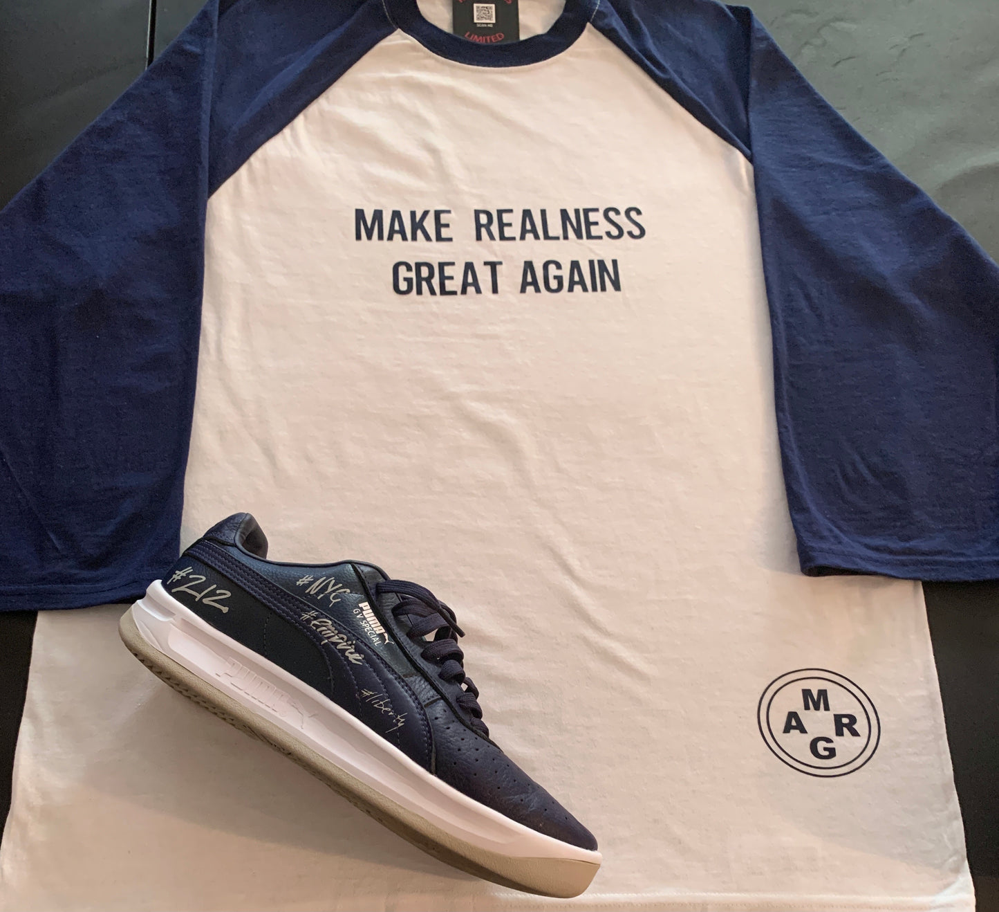 Navy And White Make Realness Great Again Baseball Tee