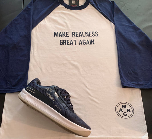 Navy And White Make Realness Great Again Baseball Tee