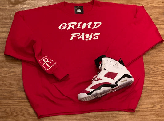 Red With White GRIND PAYS Unisex Crewneck Sweater