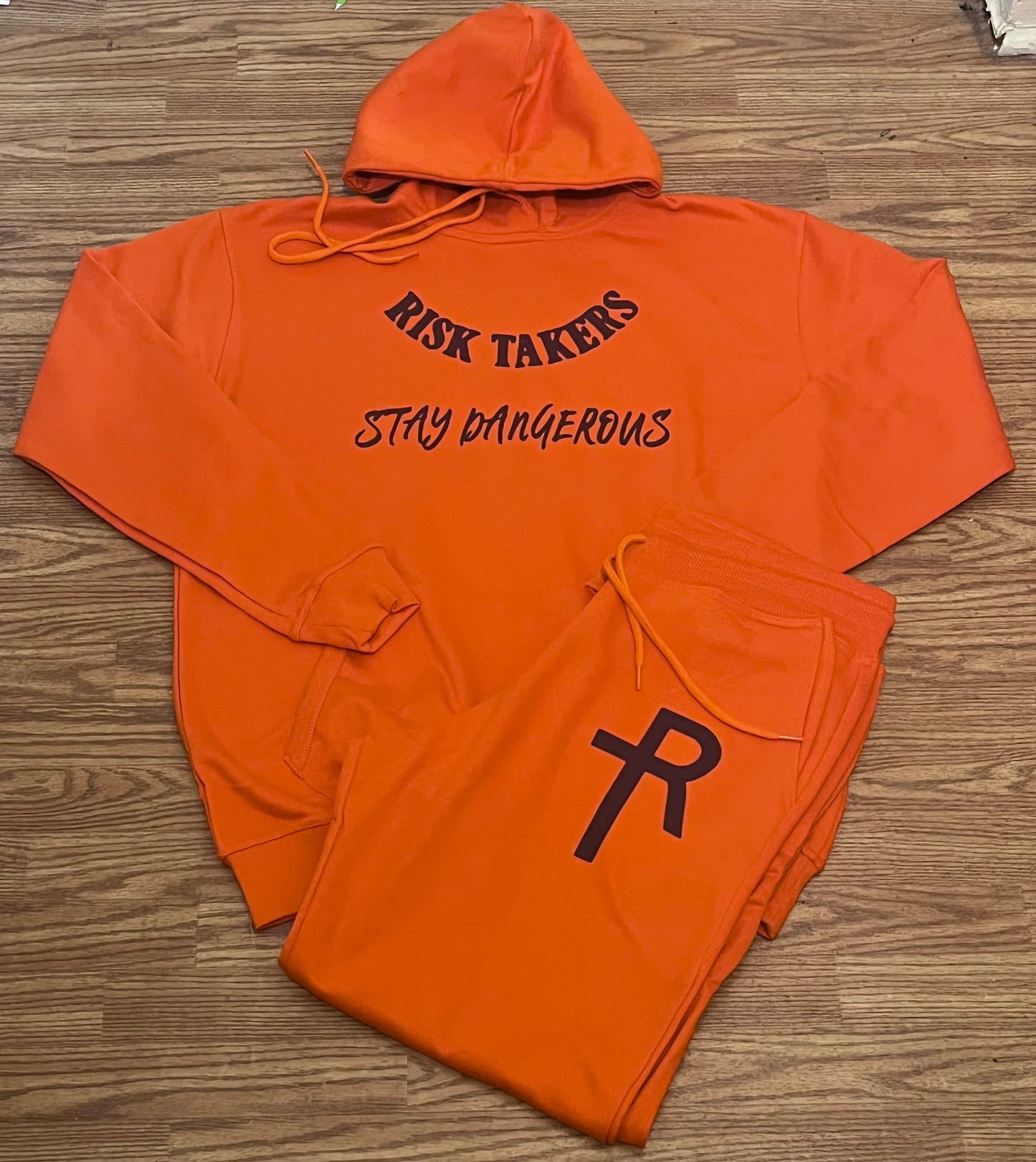 Orange With Chocolate Brown Unisex RT STAY DANGEROUS Sweatsuit