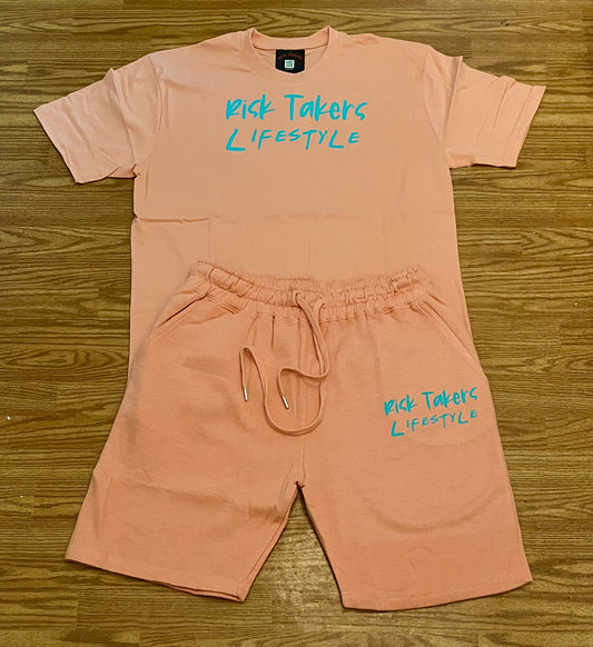 Peach With Teal Unisex RT Lifestyle Short Set