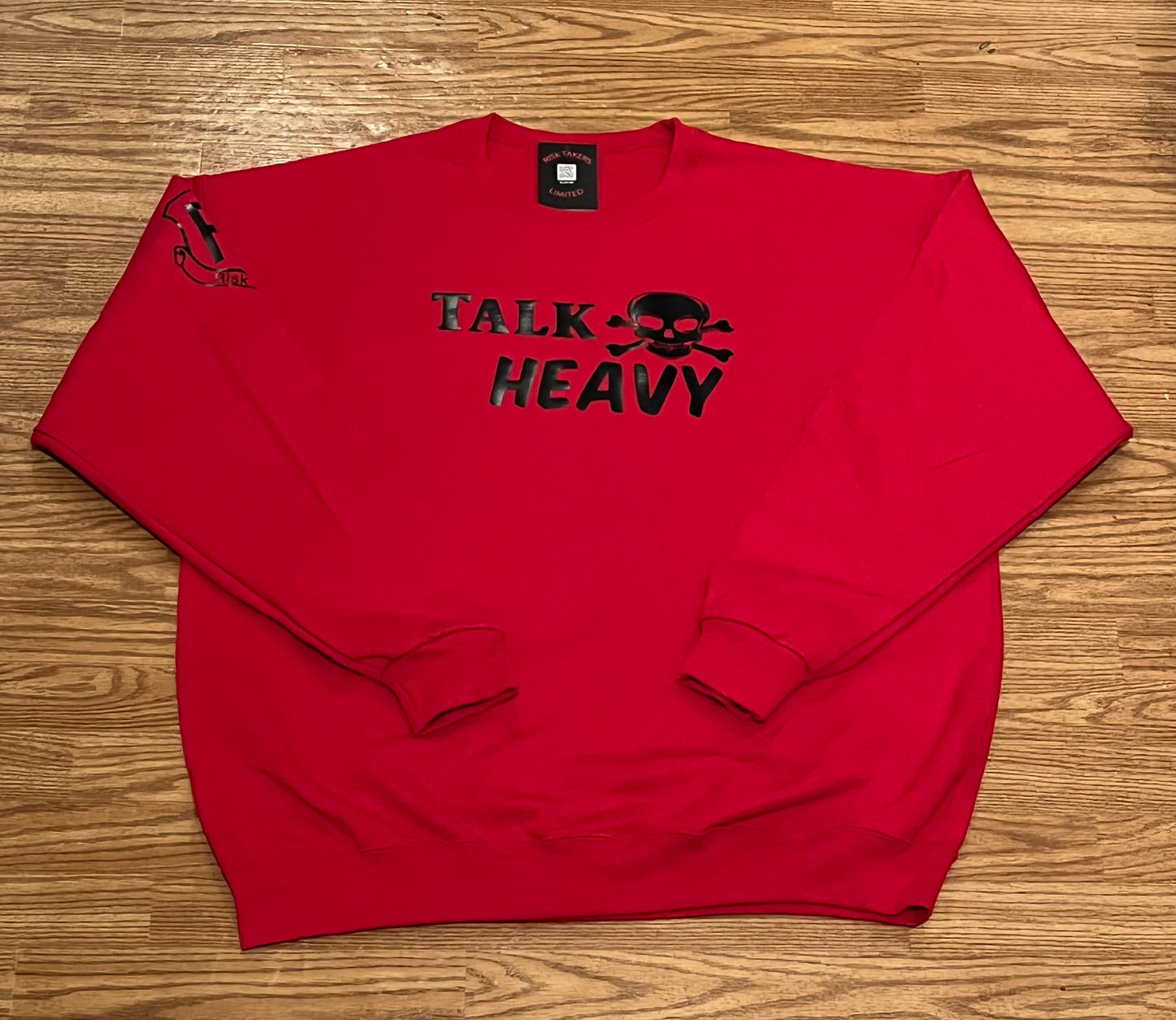Red With Black Unisex TALK HEAVY Crewneck Sweater