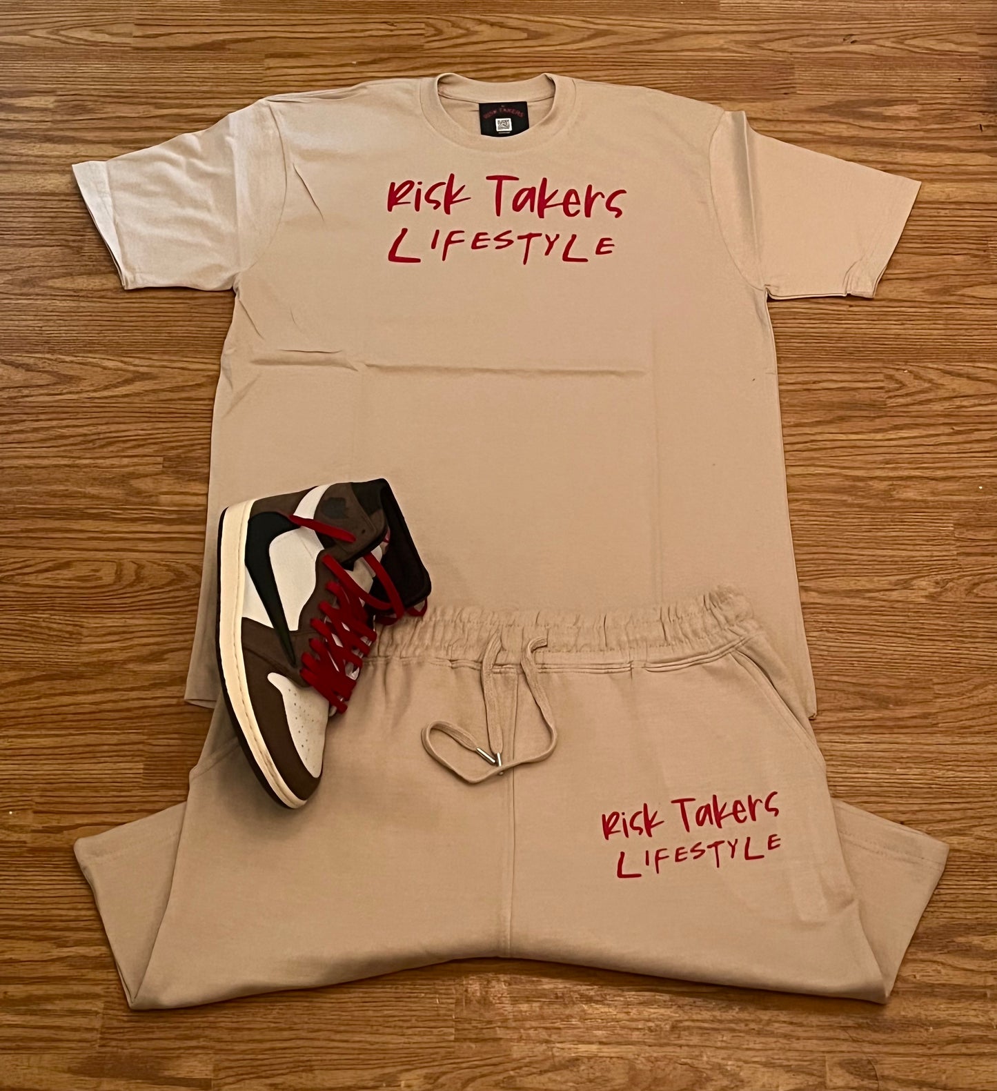 Cream With Red Unisex RT Lifestyle Sweat Short Set