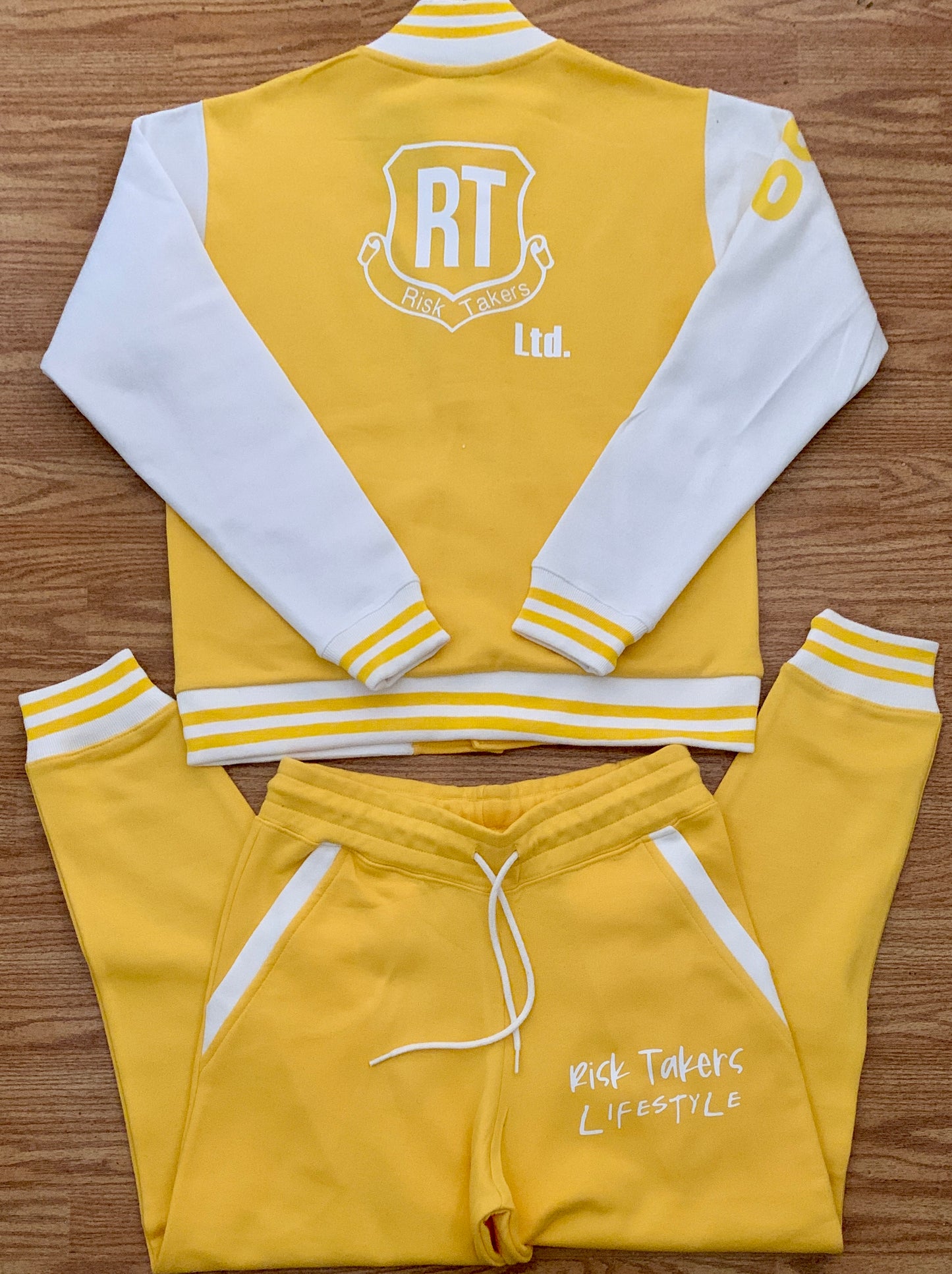 Yellow With White Risk Takers Lifestyle “Established 2020” Unisex Varsity Sweatsuit