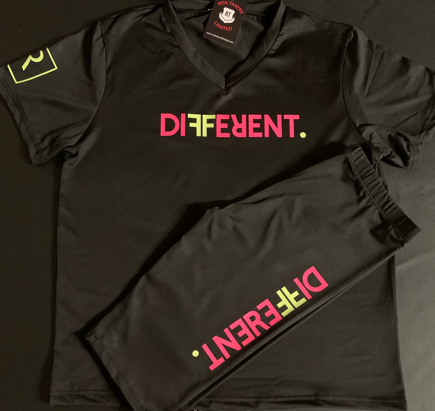 Black With Neon Pink And Neon Yellow Different Biker Short Set