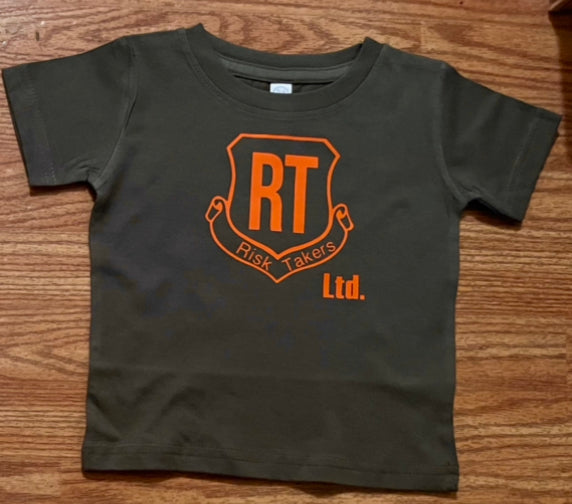 Army Green With Orange Kids RT Tee