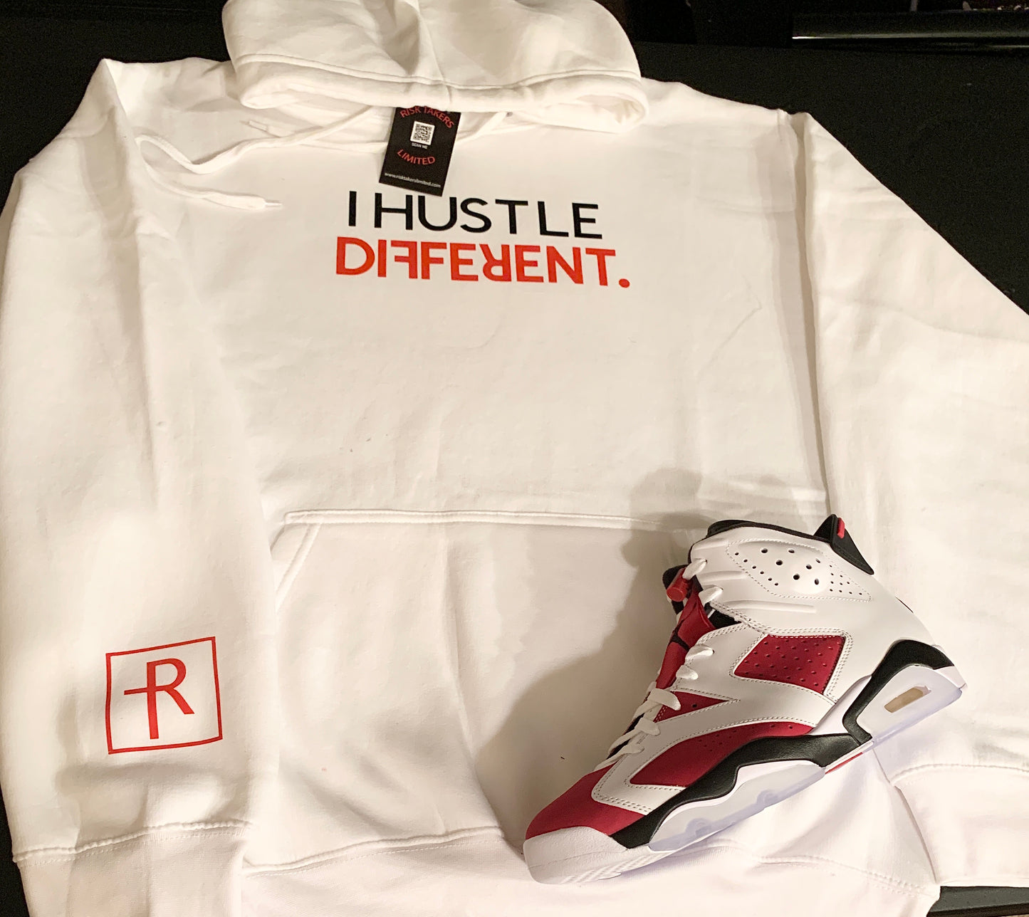 White With Red And Black “I Hustle Different” Hoodie