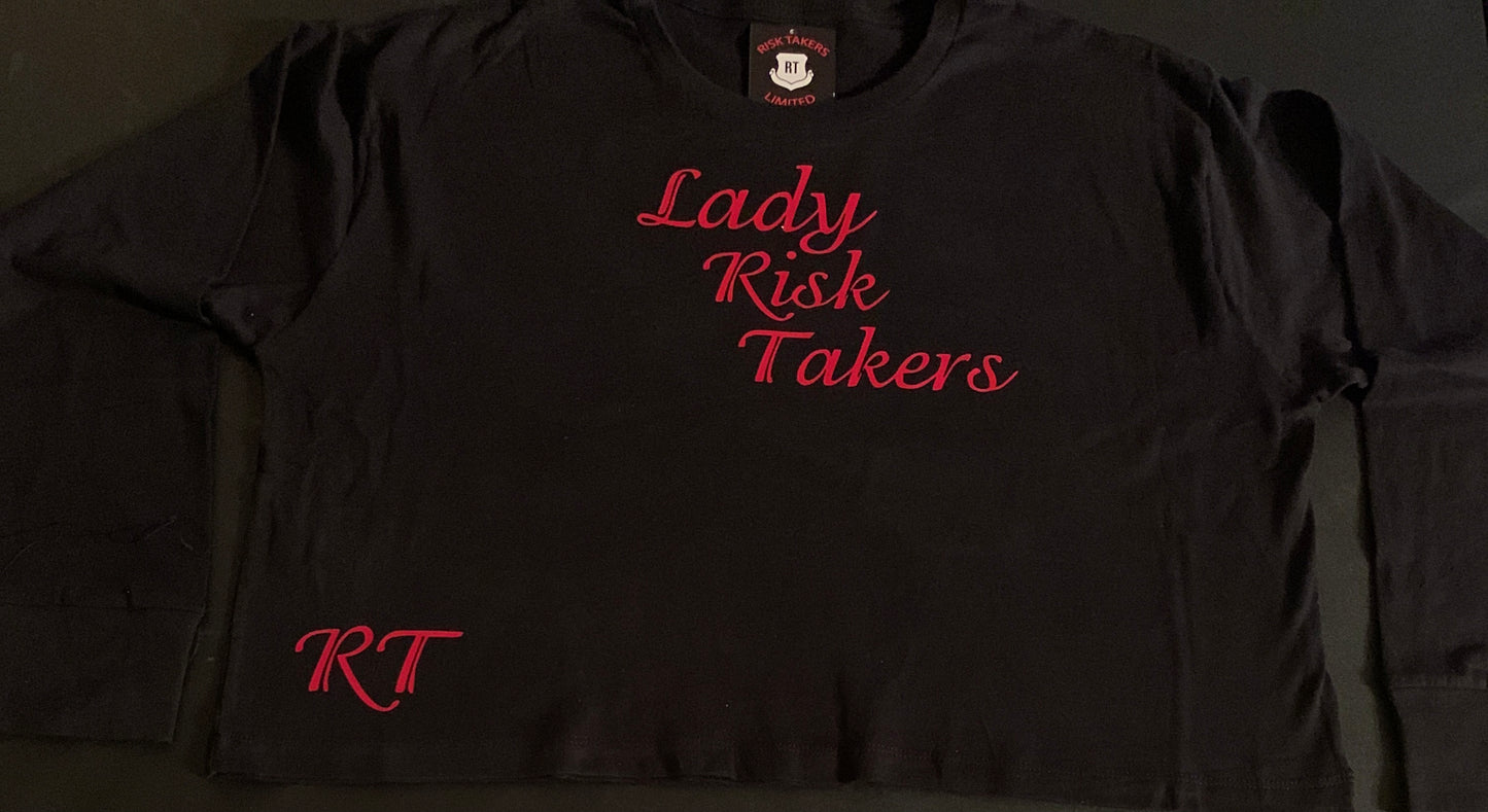 Womens Cropped Black With Red Long Sleeve Tee