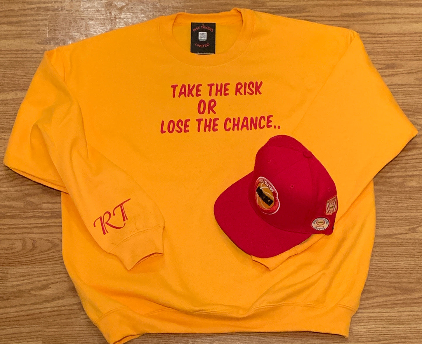 Gold With Red Take The Risk Unisex Crewneck Sweater
