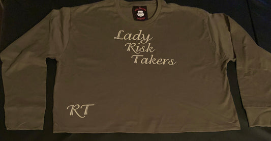 Womens Cropped Military Green With Tan Long Sleeve Tee