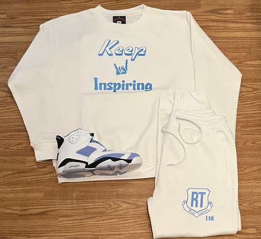 White With Carolina Blue Unisex Crewneck Sweatsuit