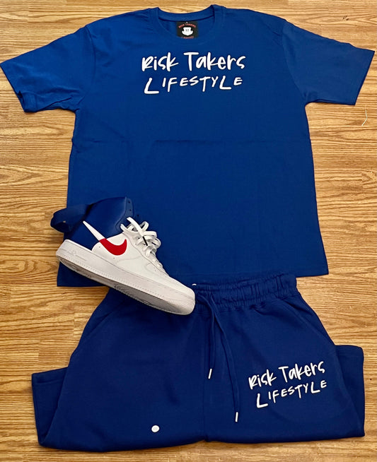 Royal Blue With White Unisex RT Lifestyle Sweat Short Set