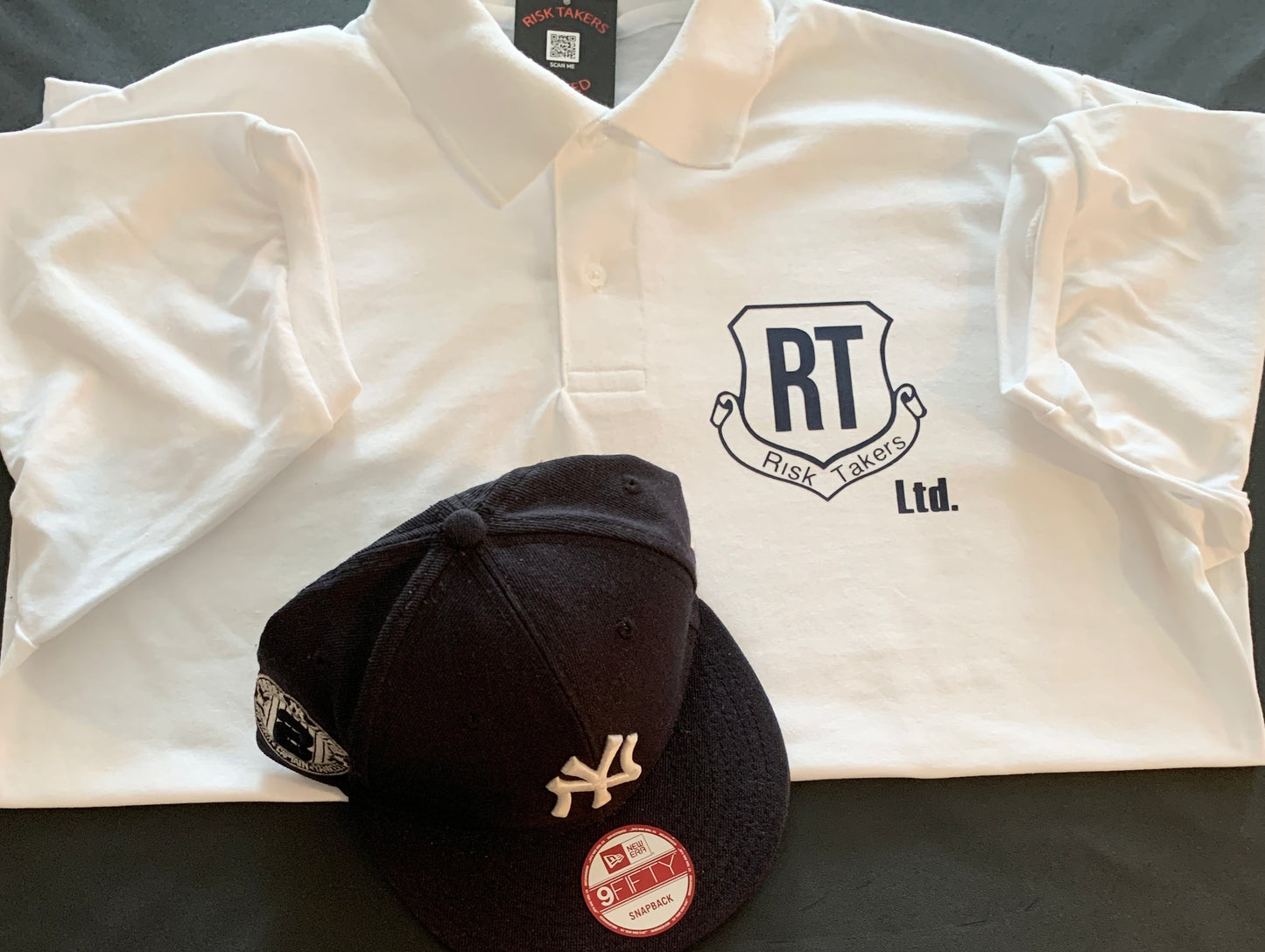 White With Navy Basic RT Unisex Polo