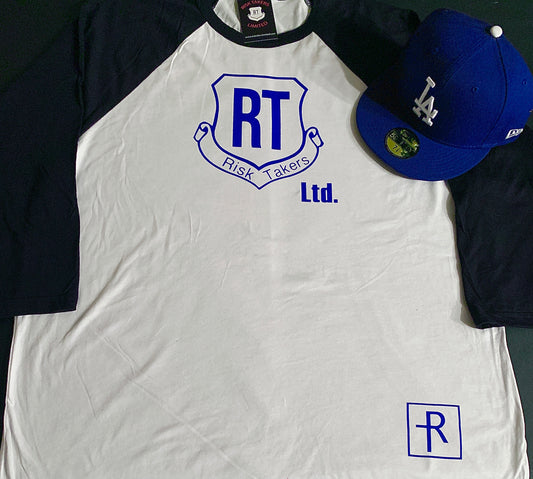 White, Black And Royal Blue RT Baseball Tee