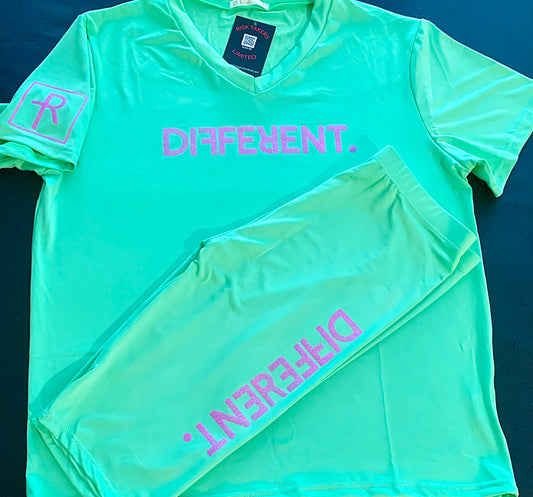 Teal With Pink Glitter DIFFERENT Biker Short Set